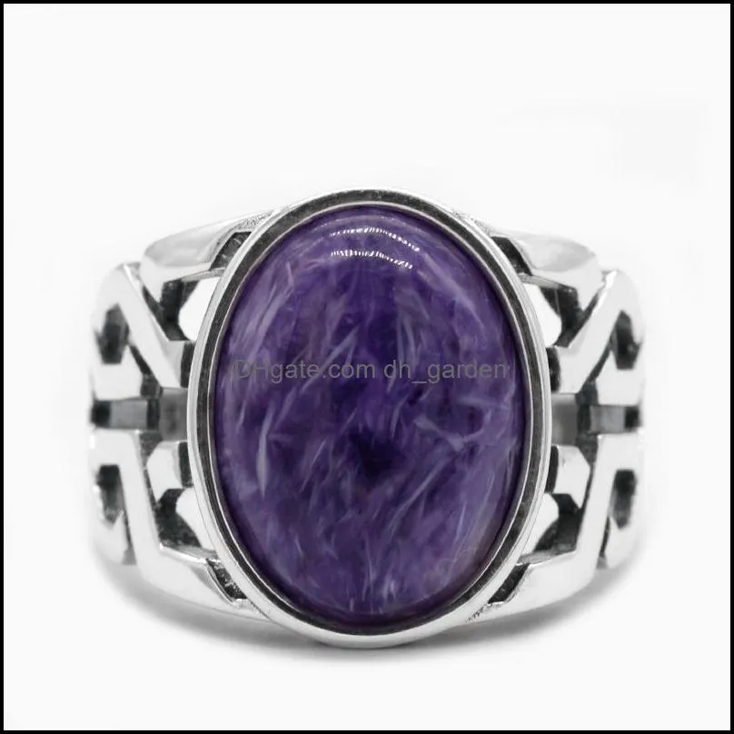 cluster rings sterling silver man vintage ring with natural charoite big purple stone thai for men women turkish jewelry giftcluster