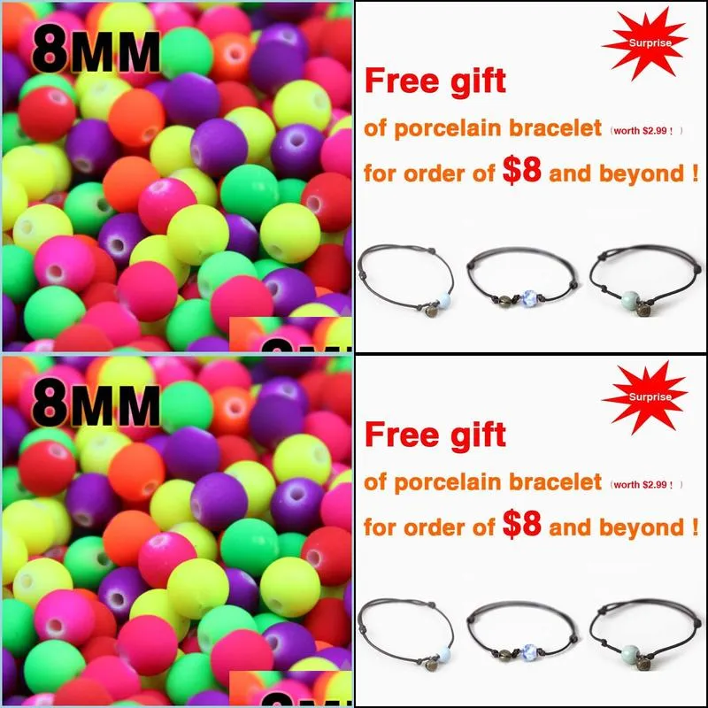 top quality 100pcs mixed candy color acrylic rubber beads neon matte 8mm round spacer loose beads fit jewelry handmade diy