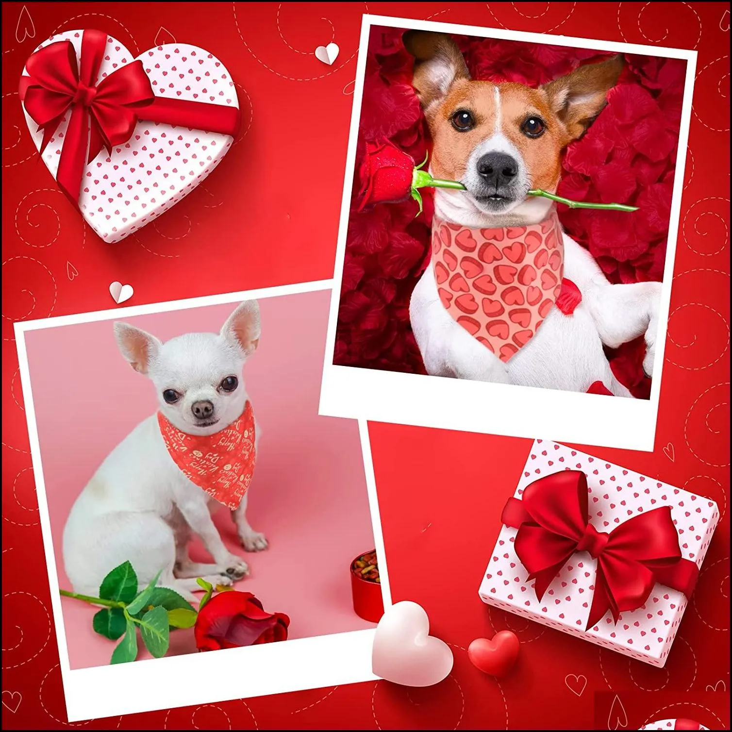 20 packs valentines day dog bandanas heart plaid triangle bibs scarf adjustable neckerchief scarf bandana for dogs cats pet