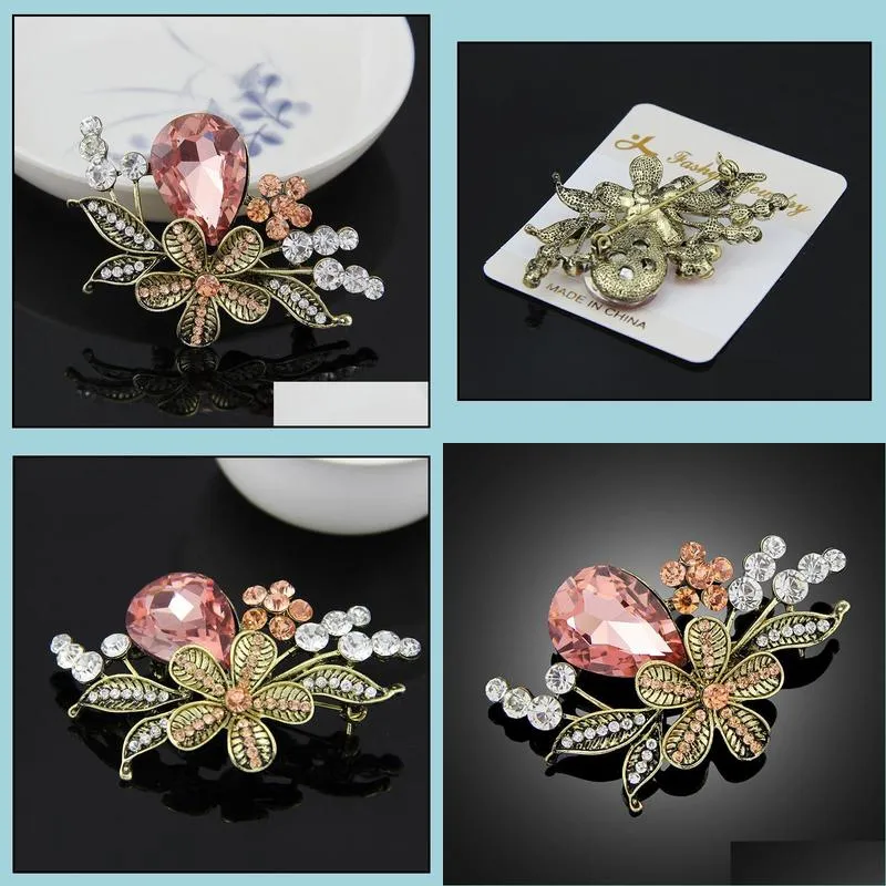 large vintage colorful crystal flower plant brooch pins for wedding bridal party bouquet diy accessories ae103