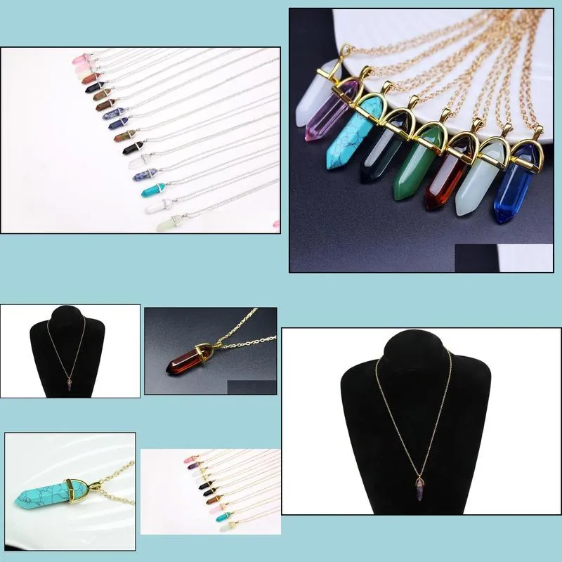 hexagon prism pendant necklaces 2018 new fashion natural crystal multicolor snake chain necklace long necklace