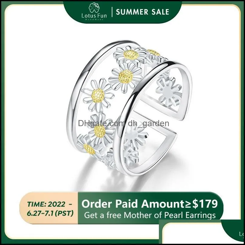 cluster rings lotus fun elegant little daisy flower adjustable for women real 925 sterling silver luxury 18k gold jewelry 2022 trend