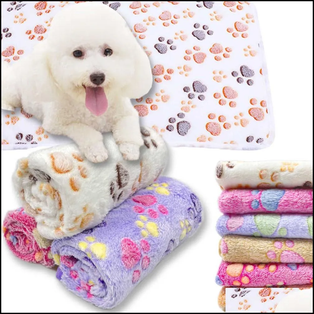 blanket soft pet blanket winter dog cat bed mat foot print warm sleeping mattress small medium dogs cats coral fleece puppy supplies