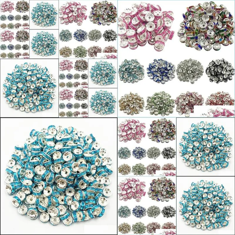 50pcs 8mm diy siver alloy round acrylic crystal spacer loose beads for necklace bracelet metal beads charms jewelry