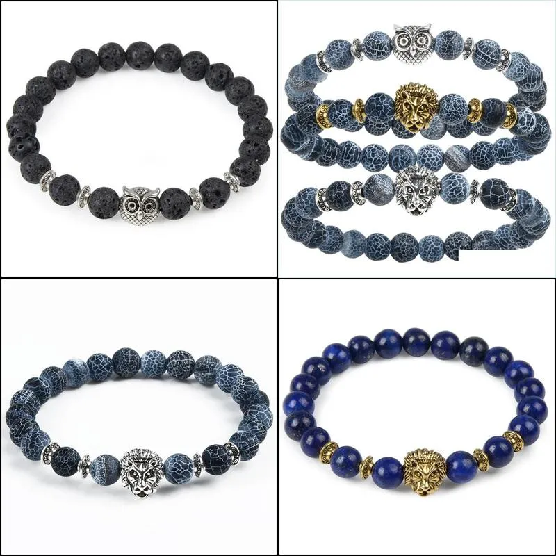 leopard tiger eye  head bracelet owl buddha beads bracelets bangles charm natural stone bracelet yoga jewelry men women