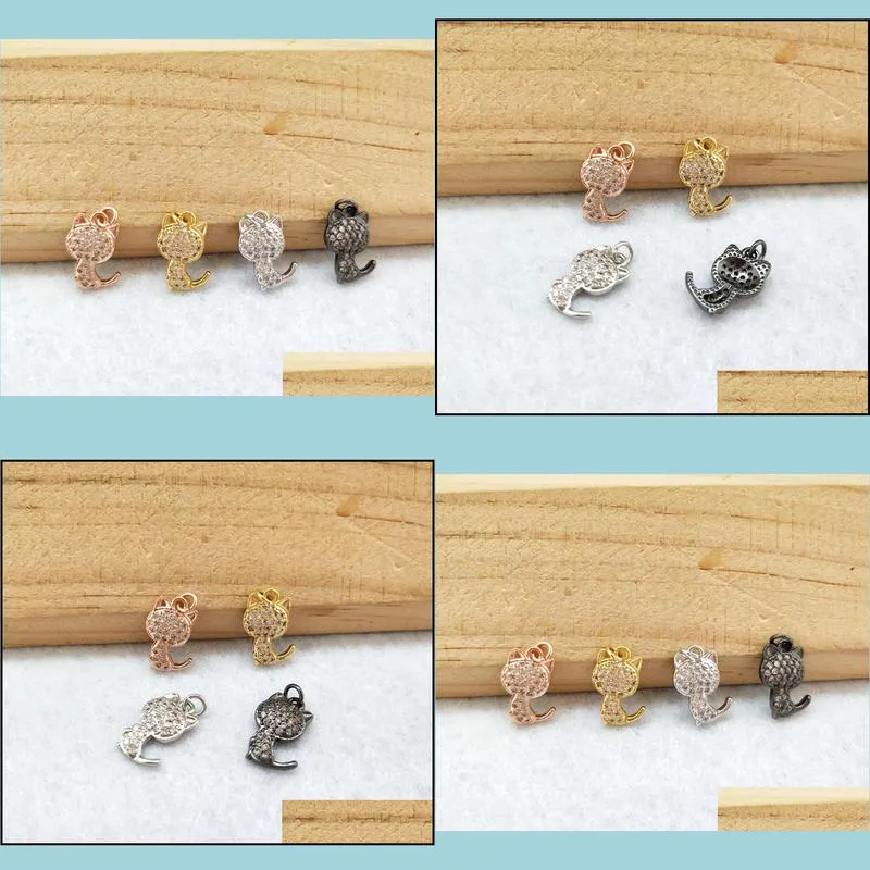 10pcs tiny cz crystal cat shape charm pendant cz zircon stone micro pave pendant finding diy necklace for women jewelry pd940