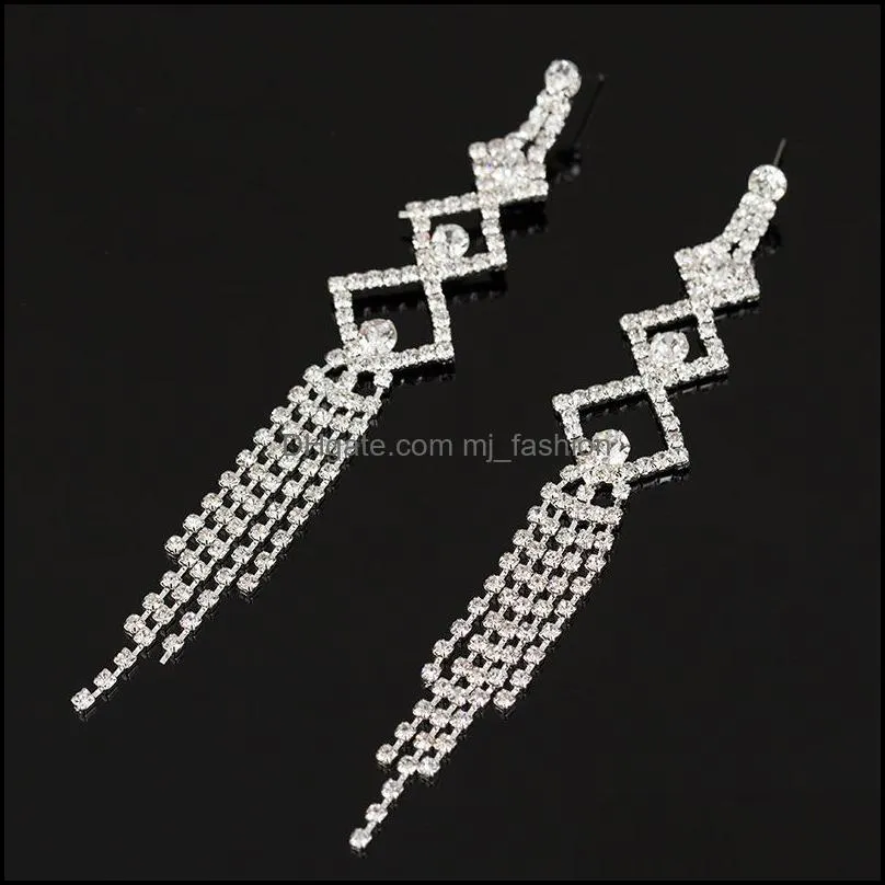 sparkling full rhinestone dangle earrings for women long chain tassel crystal drop earring weddings fashion jewelry gifts