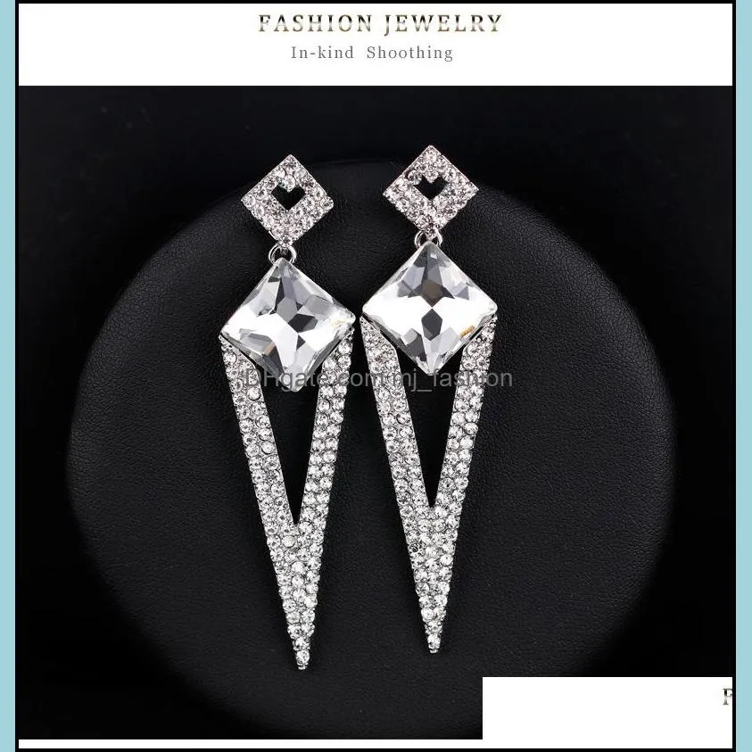 geometric shape crystal rhinestone dangle wedding earring women bridal fashion party hanging earrings jewelry ba099