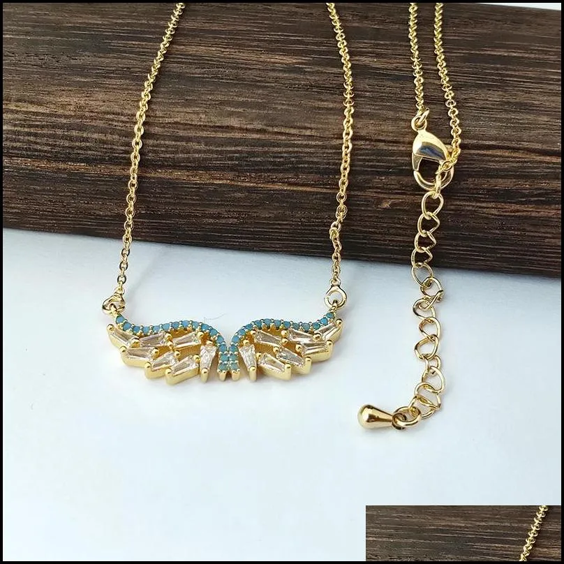 wings of angels double bails gold connector necklace cz zircon micro pave crystal charm jewelry for woman nk453