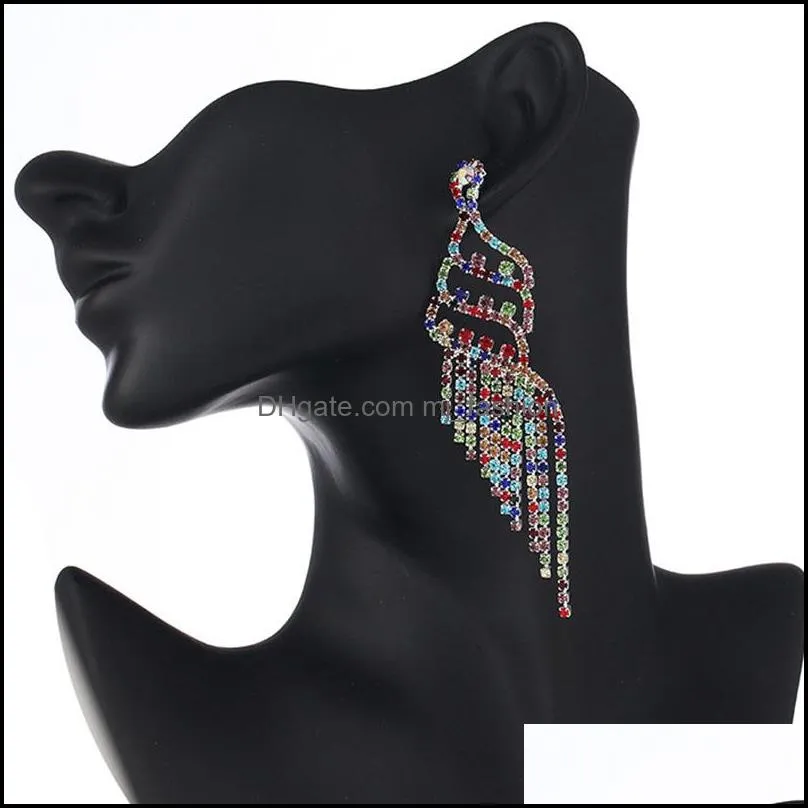 sparkling crystal long tassel earrings multicolor rhinestone geometric dangle drop earring for women wedding jewelry