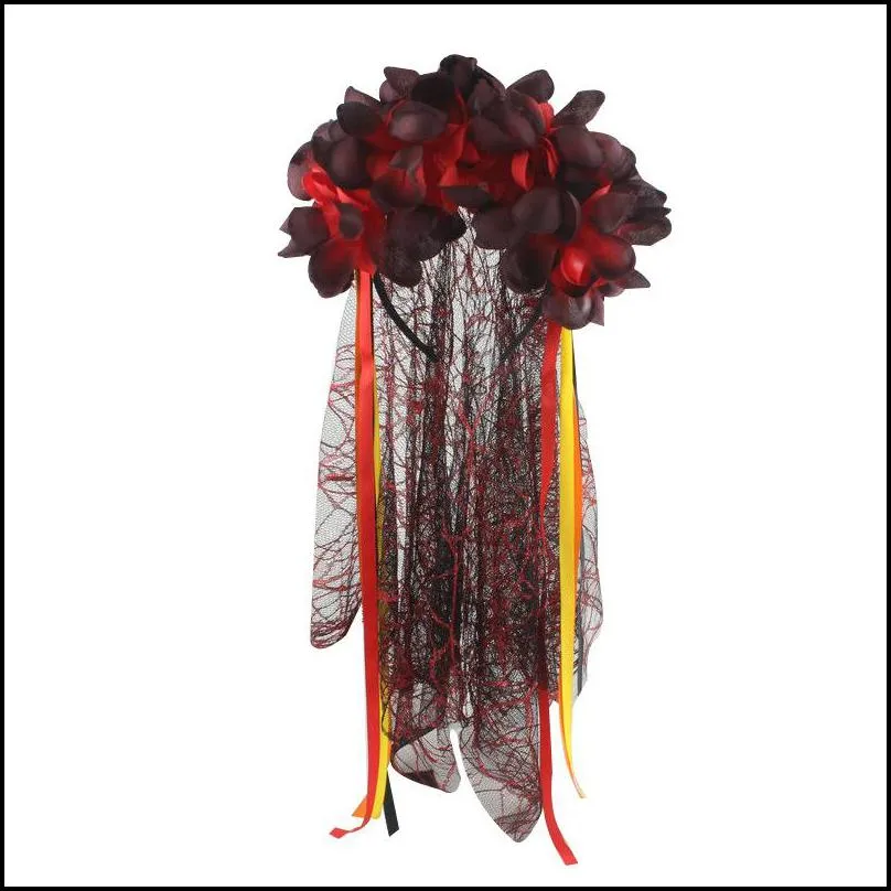 christmas decorations women girls fancy rose flower lace hairband headband halloween party costume accessories black red1