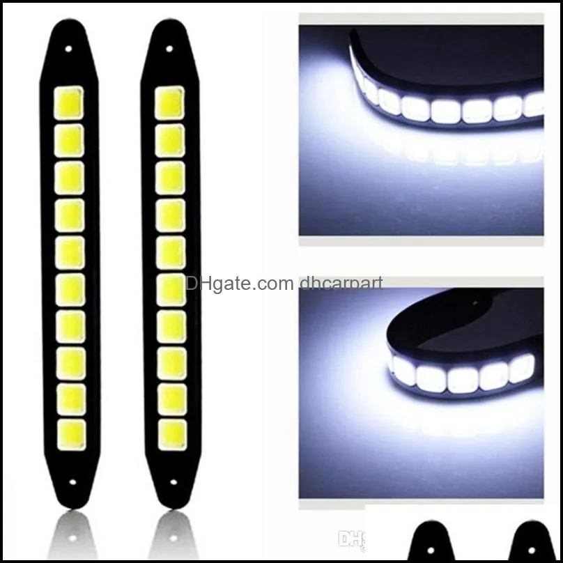 2pcs led cob lamp 12v 5w light source flexible silicone strip 10 grids car daytime running light diy car bulb cold white led strip