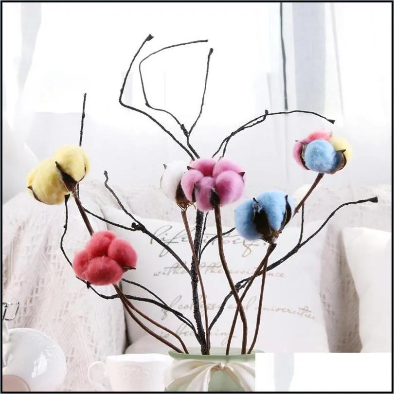 5pcs/lot 35cm dry cotton branch natural eternal artificial flower heads dried bouquet for home party office desktop decor