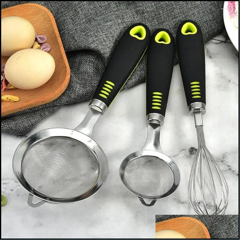 baking tools 3 pieces fine mesh sieve manual egg beater mixer chocolate pastries bakery diy handle accessories