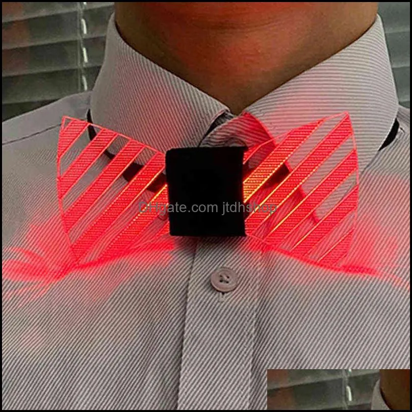 colorful led acrylic bow tie change 7 lighting colors men flashing light up party luminous 211216