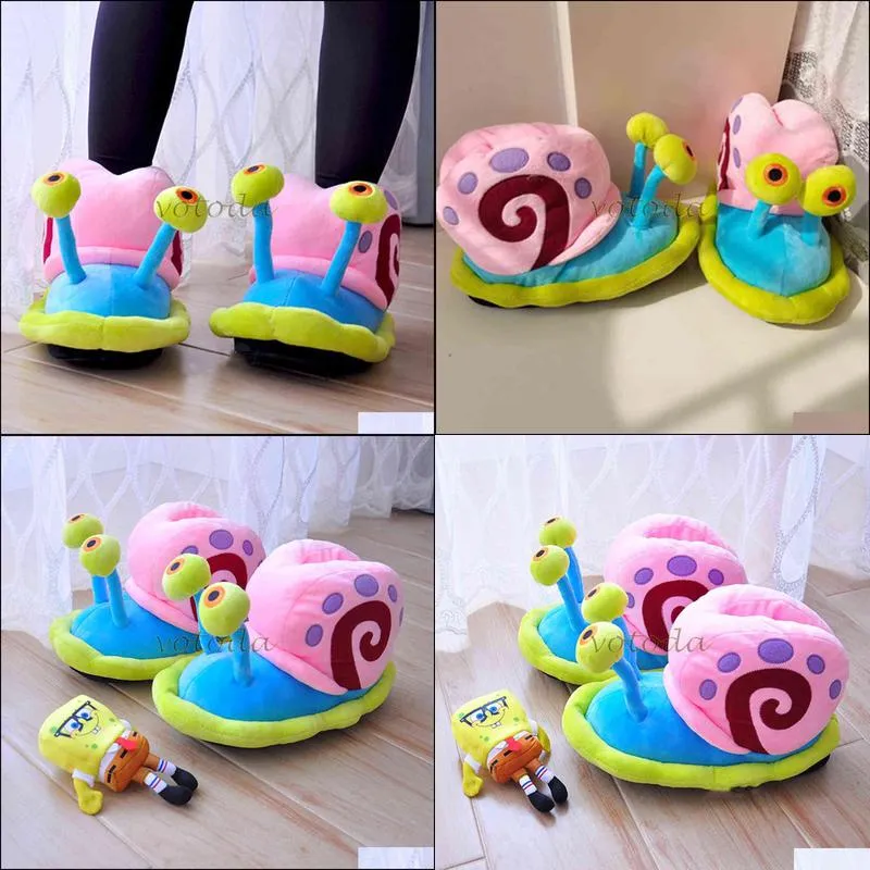 slippers home plush shoes flat slides cotton slipper flop winter cartoon women funny cute snail indoor cozy furry warm