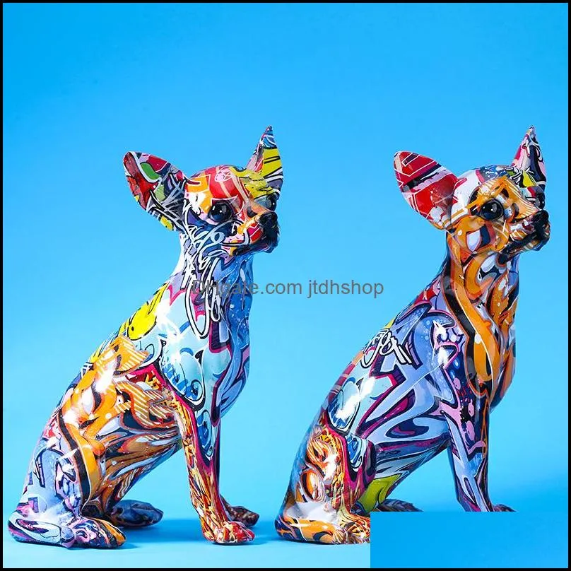creative color chihuahua dog statue simple living room ornaments home office resin sculpture crafts store decors decorations 220329