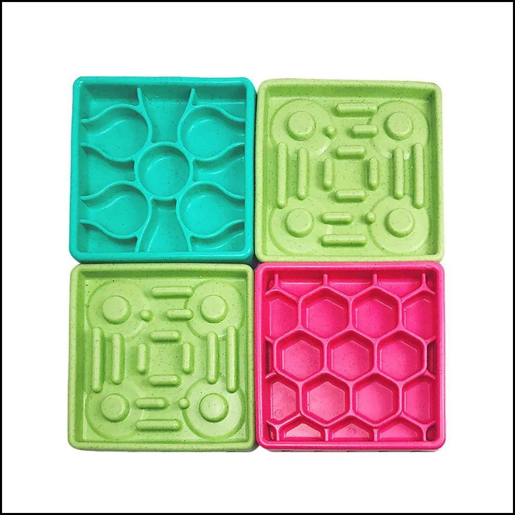 4pcs silicone pet lickimat for cats dogs lose weight slow eating feeder dog bowl tpr lick mat feeding food bowls dog supplies y200922