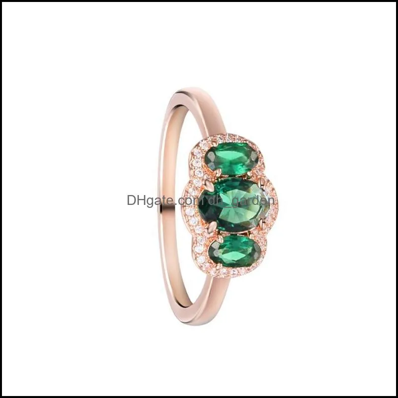 cluster rings fashion female rose gold green three stone vintage ring sterling silver jewelry for woman party proposalcluster brit22