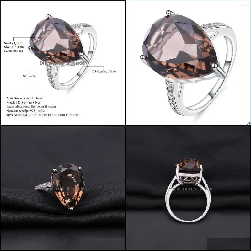 cluster rings gems ballet 10 68ct natural smoky quartz pear gemstone ring for women solid 925 sterling silver cocktail fine