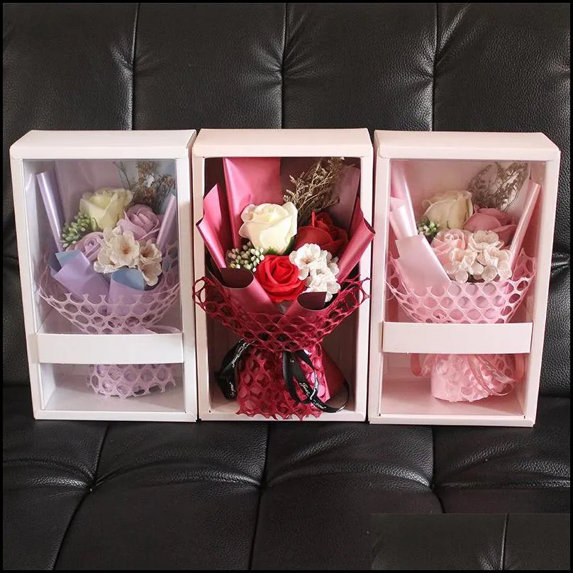 gift wrap 2021 wedding decoration flower valentines day mothers soap rose bouquet with box for wife girlfriend1