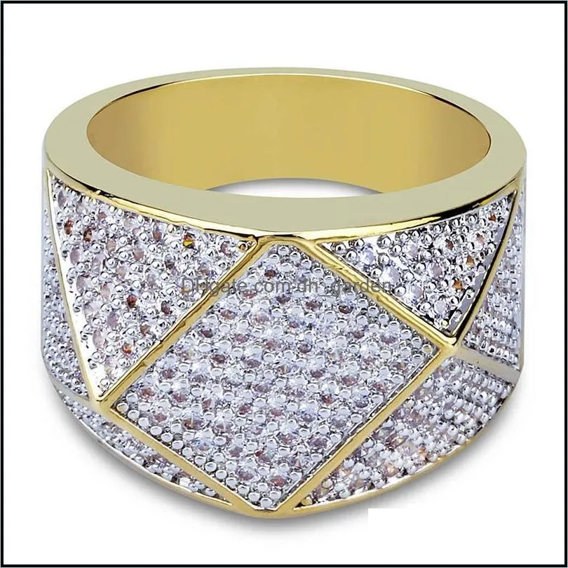 cluster rings mens hip hop rapper luxury cz rhinestone gold color iced out bling geometric square men signet ring jewelry 711cluster