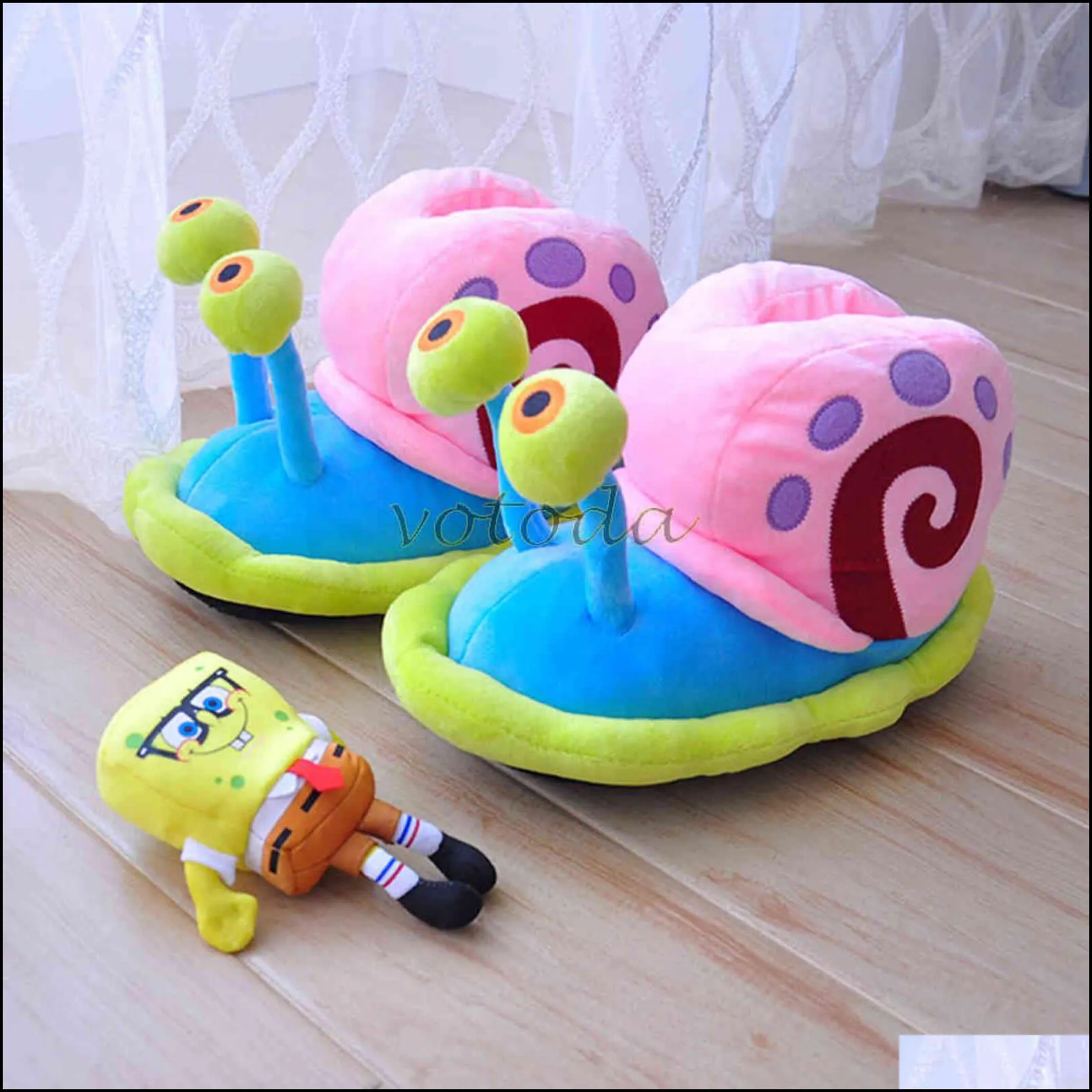 slippers home plush shoes flat slides cotton slipper flop winter cartoon women funny cute snail indoor cozy furry warm