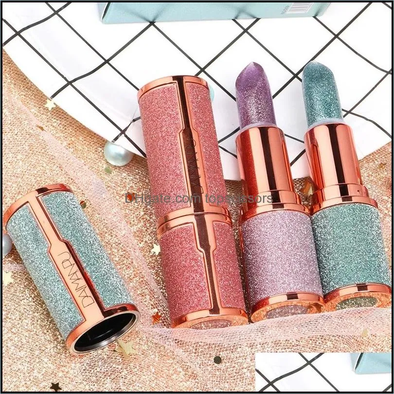 glitter matte lipstick waterproof long lasting temperature change diamond lipstick non stick red pink lip tint makeup cosmetic