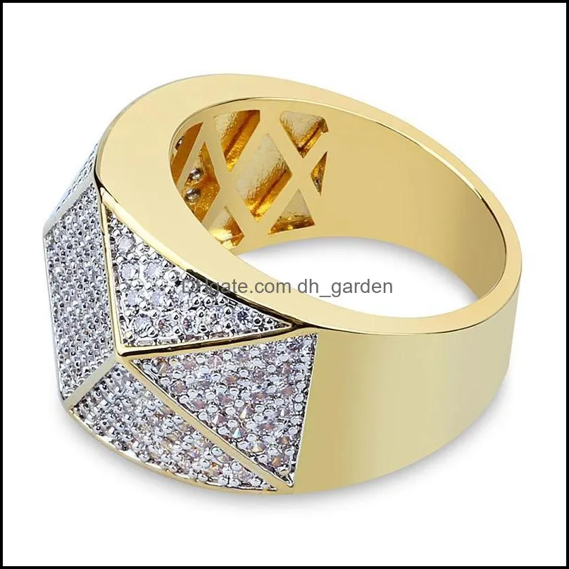 cluster rings mens hip hop rapper luxury cz rhinestone gold color iced out bling geometric square men signet ring jewelry 711cluster