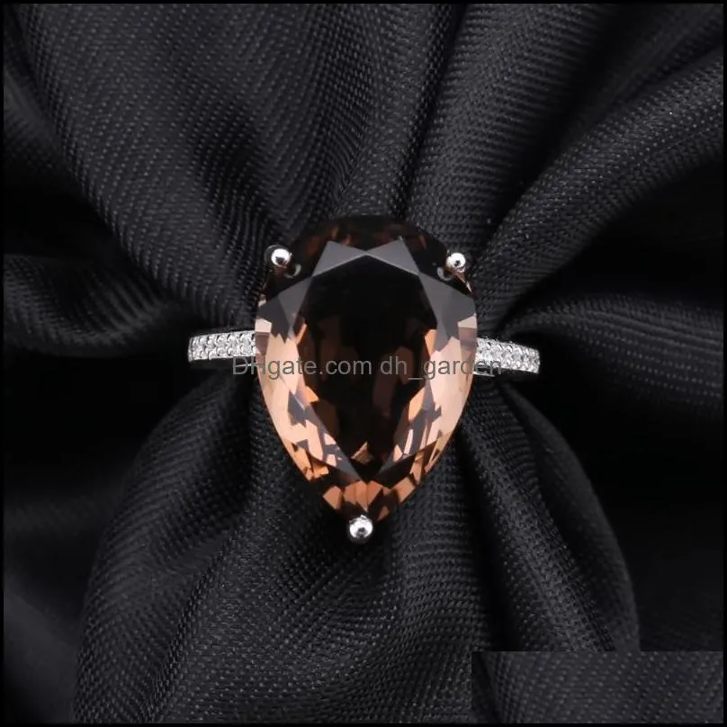cluster rings gems ballet 10 68ct natural smoky quartz pear gemstone ring for women solid 925 sterling silver cocktail fine