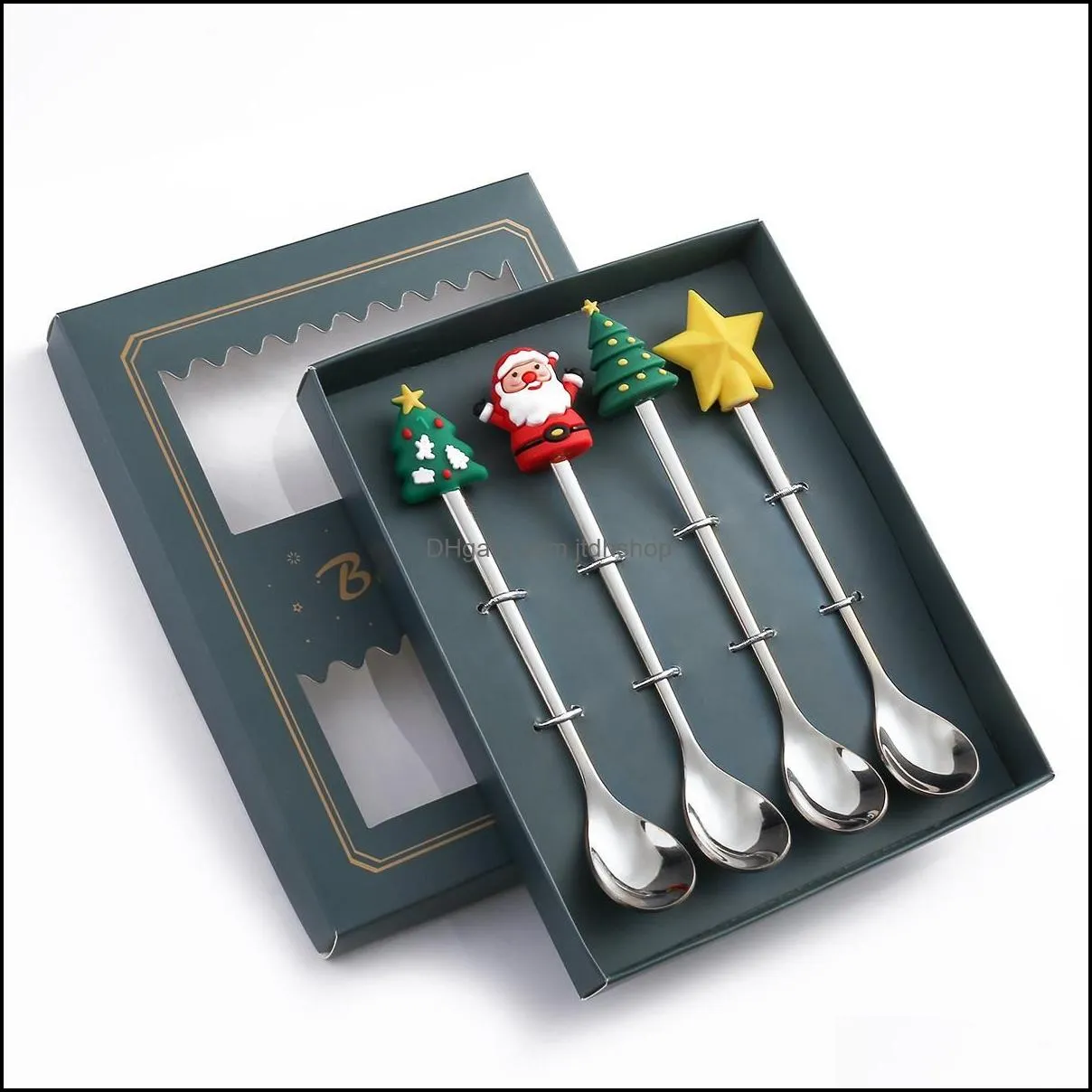 4pcs christmas decorations for home christmas table decor stainless coffee spoons xmas gifts new year navidad natal lbc269