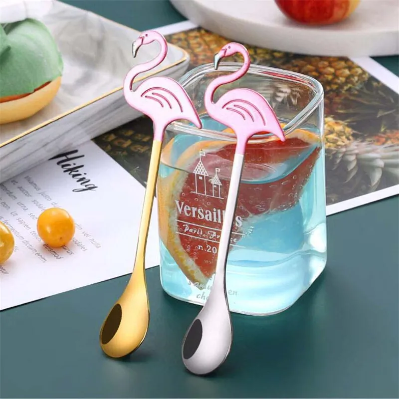 stainless steel flamingo coffee scoop tableware ice cream teaspoons stirring spoon drinking tools party supplies teaspoons