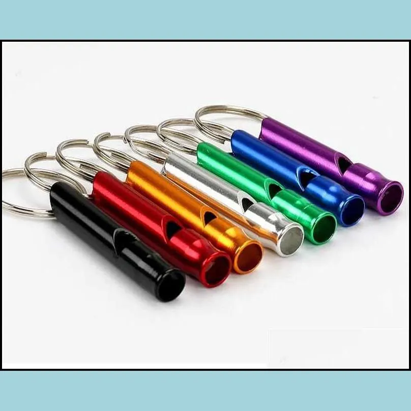 metal whistle keychains portable self defense keyrings rings holder car key chains accessories outdoor camping survival mini tools promotion