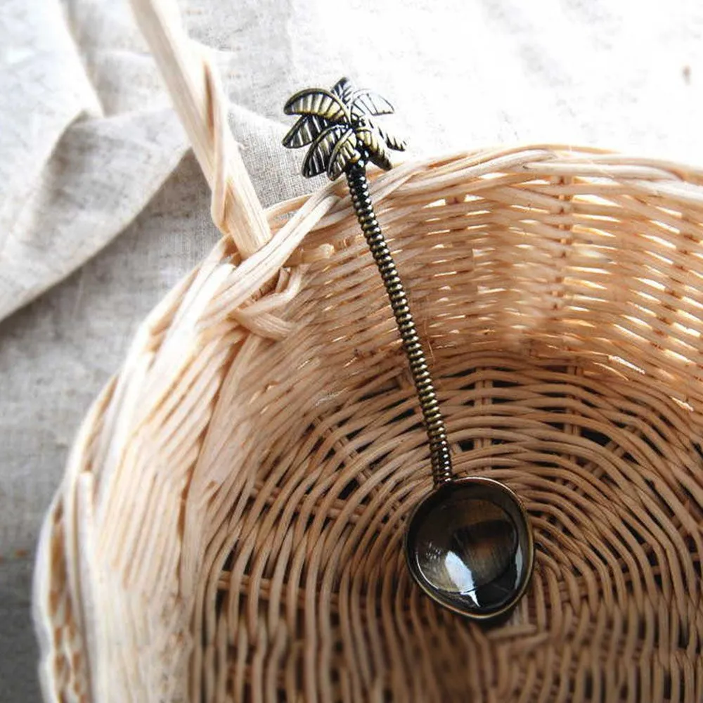 vintage royal style coconut tree tea coffee spoon cream fruit dessert small decor zine alloy tableware gift for bar party teaspoons