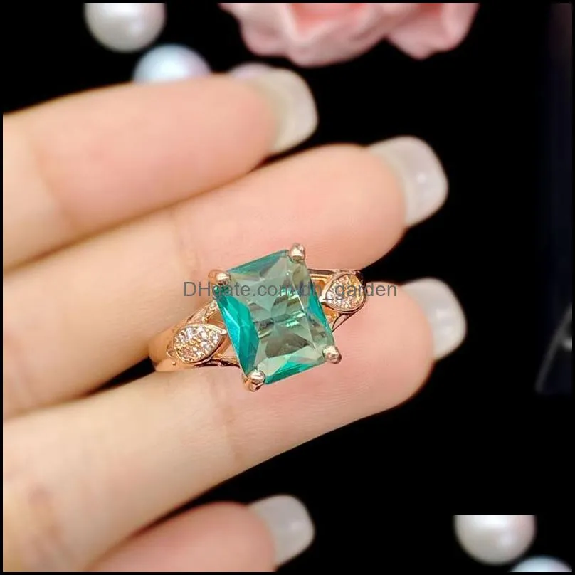 cluster rings silver temperament rectangular simulation malachite green tourmaline adjustable ring rose gold plated for women