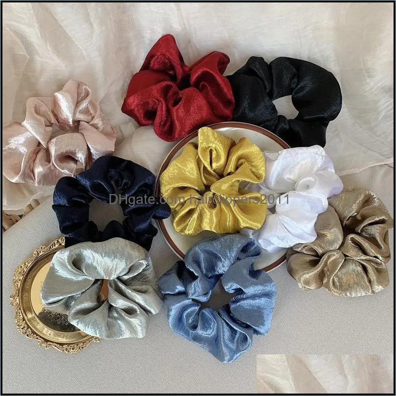 satin silk solid color hair scrunchies elastic hairband ponytail holder headband hairs accessories