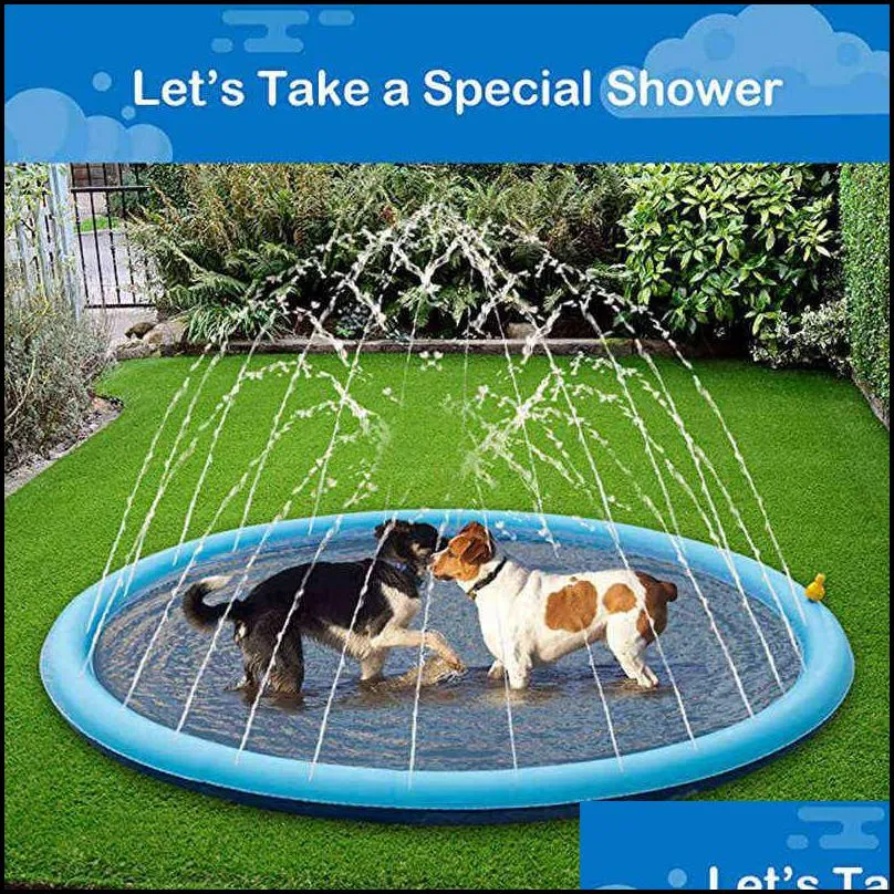 smmer dog toy splash sprinkler pad for dogs thicken pet pool interactive outdoor play water mat toys cats and children 211111