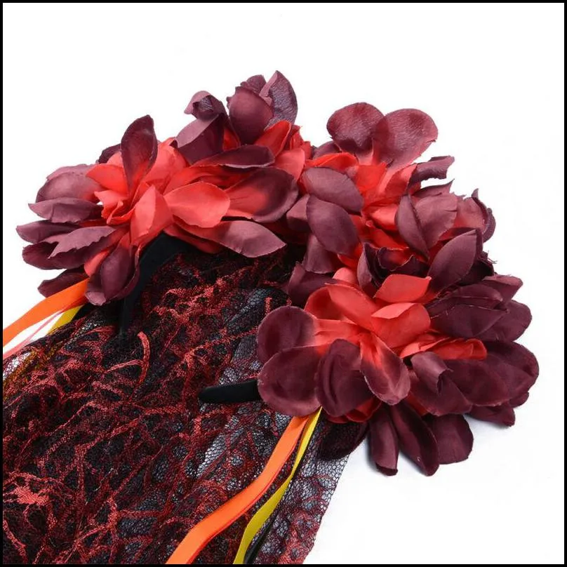 christmas decorations women girls fancy rose flower lace hairband headband halloween party costume accessories black red1