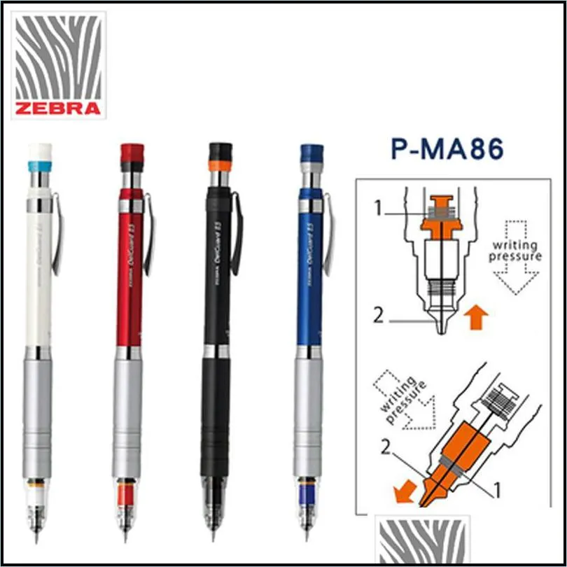 ballpoint pens 1pcs japan zebra mechanical pencil delguard ma86 activity metal rod low center of gravity prevent lead break 0 3/0 5mm1