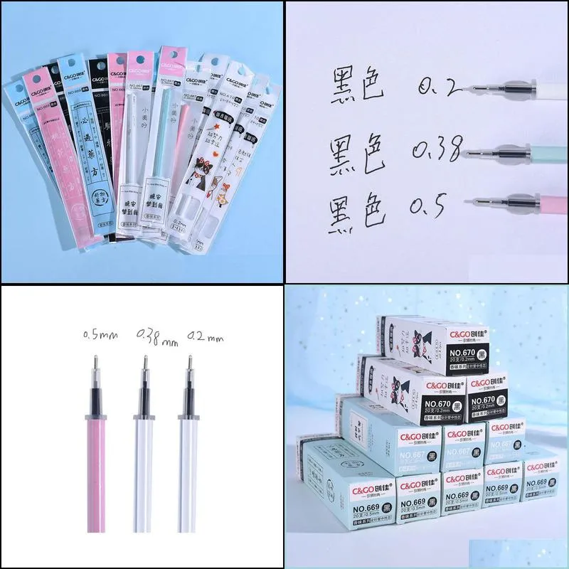 gel pens 20 pcs office writing lexuan stationery 0 2 0 5 black neutral refills 0 38 full needle pen core for pack1