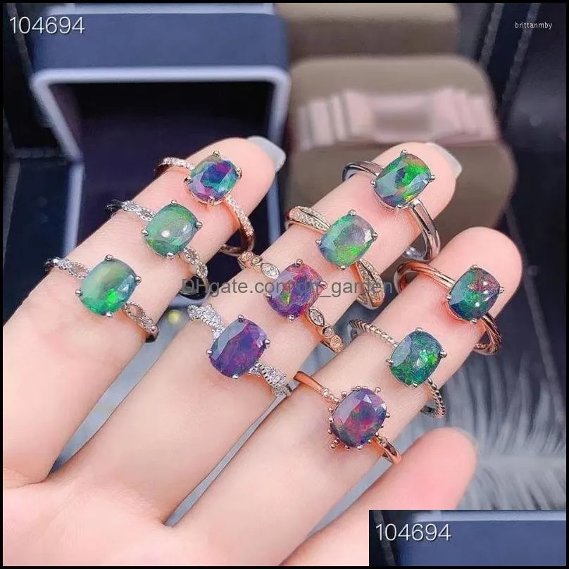 cluster rings natural black opal ring real 925 silver fine jewelry 6x8mm size gemstone good colorful fire secret price for one