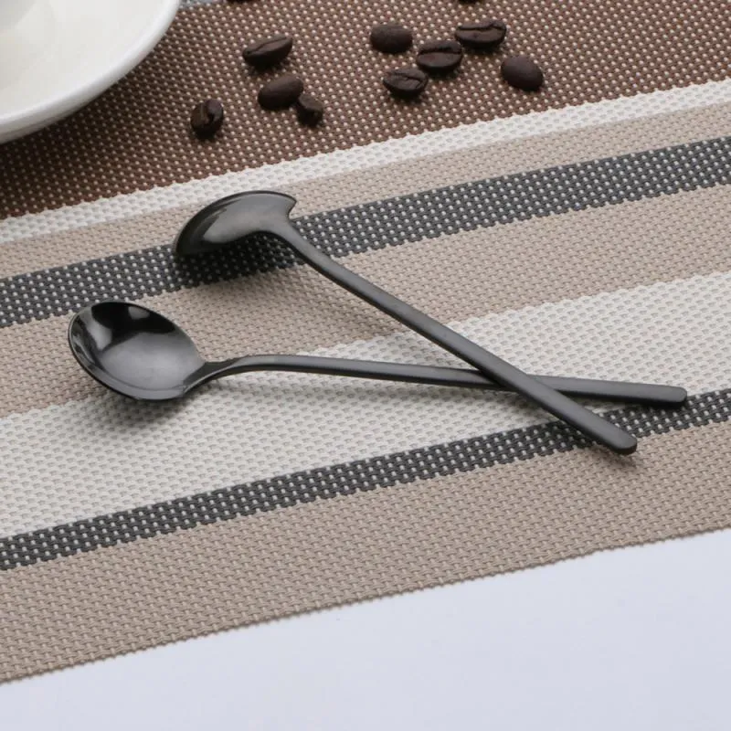 stainless steel coffee spoon dessert ice cream fruit long handle teaspoons round shape coffee mixing spoon kitchen tool