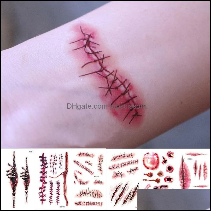 temporary tattoo sticker horror cat bat terror wound realistic blood injury scar tattoo stickers for halloween makeup body art