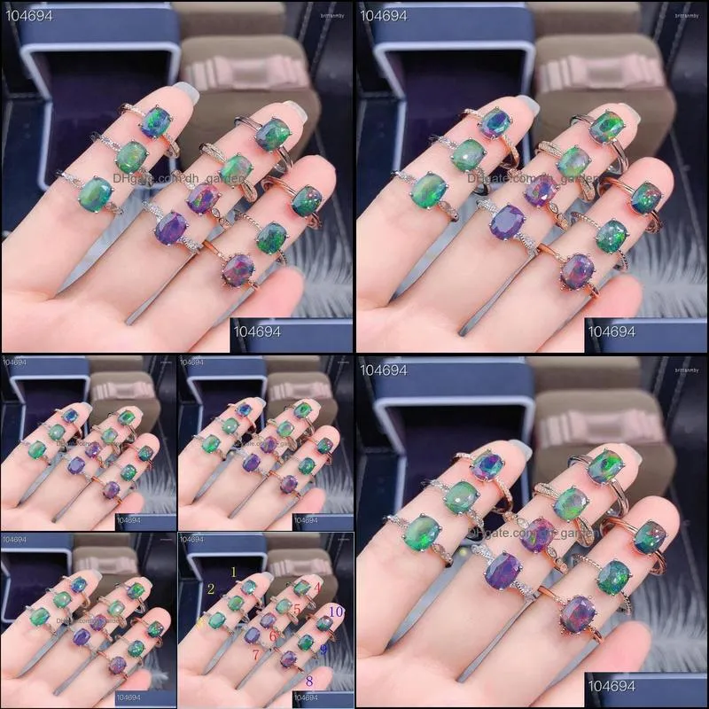 cluster rings natural black opal ring real 925 silver fine jewelry 6x8mm size gemstone good colorful fire secret price for one