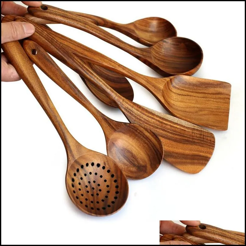 cookware parts thailand teak natural wood tableware spoon ladle turner long rice colander soup skimmer cooking spoons scoop kitchen tool set