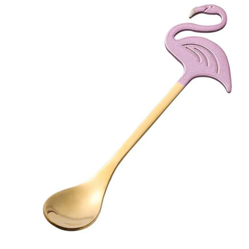 stainless steel flamingo coffee scoop tableware ice cream teaspoons stirring spoon drinking tools party supplies teaspoons