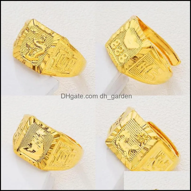cluster rings wholesale european fashion man male party birthday wedding gift square dragon boat resizable 24kt real gold ring