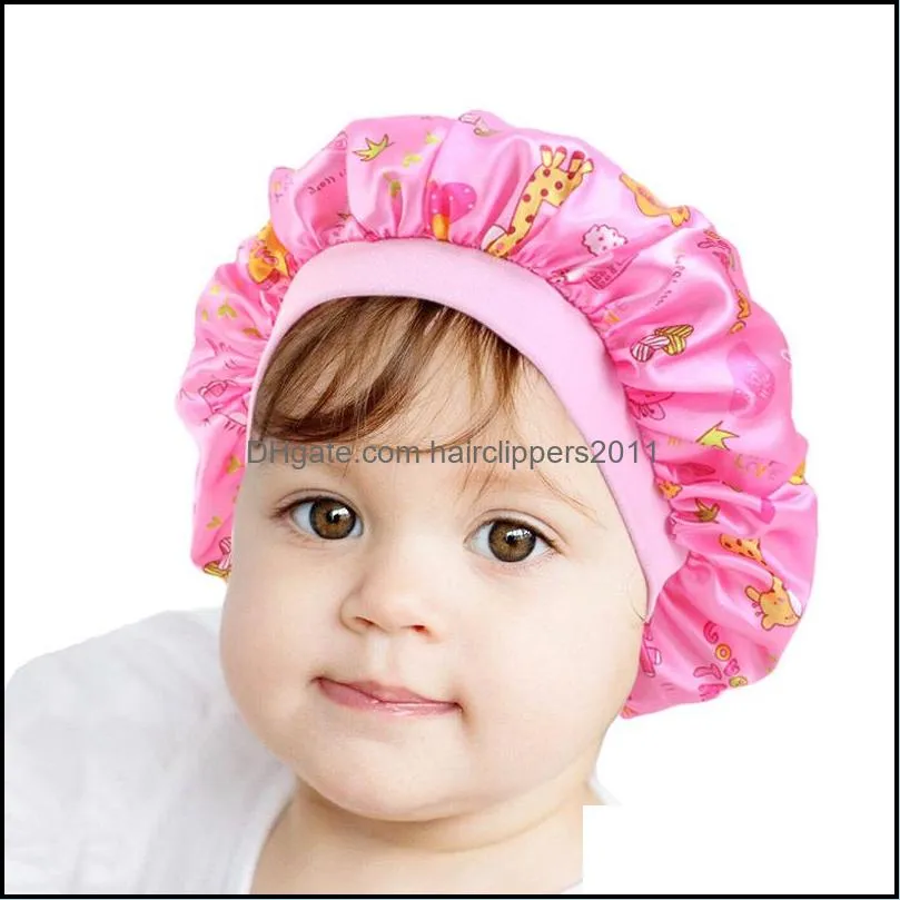 12 colors kids hats floral satin bonnet girl night sleep hair care soft cap head cover wrap beanies skullies 20pcs