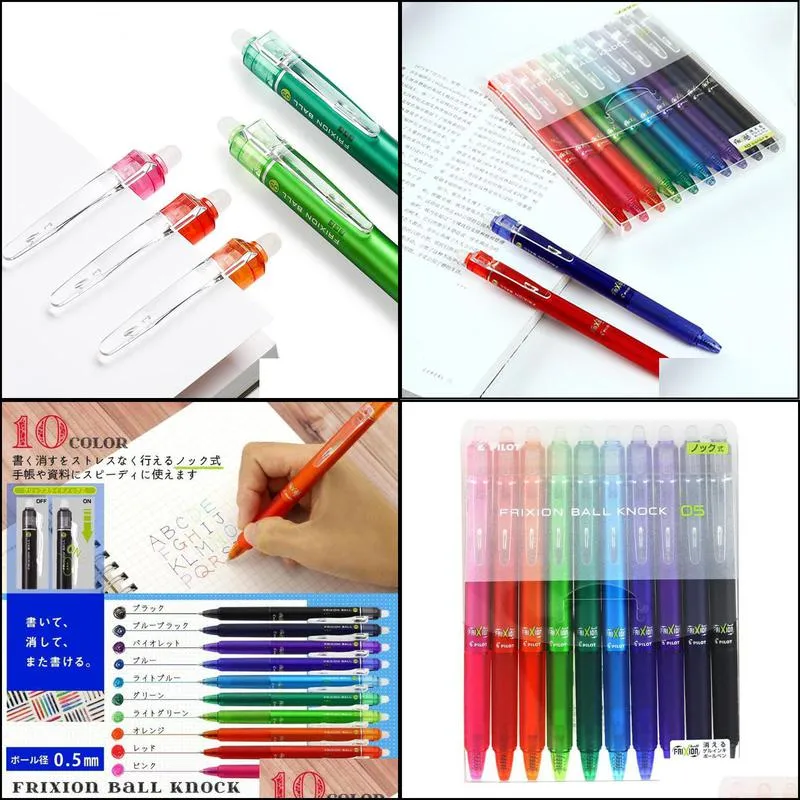 gel pens pilot frixion series 10color suit lfbk23ef erasable pen color press temperature control ink student stationery1