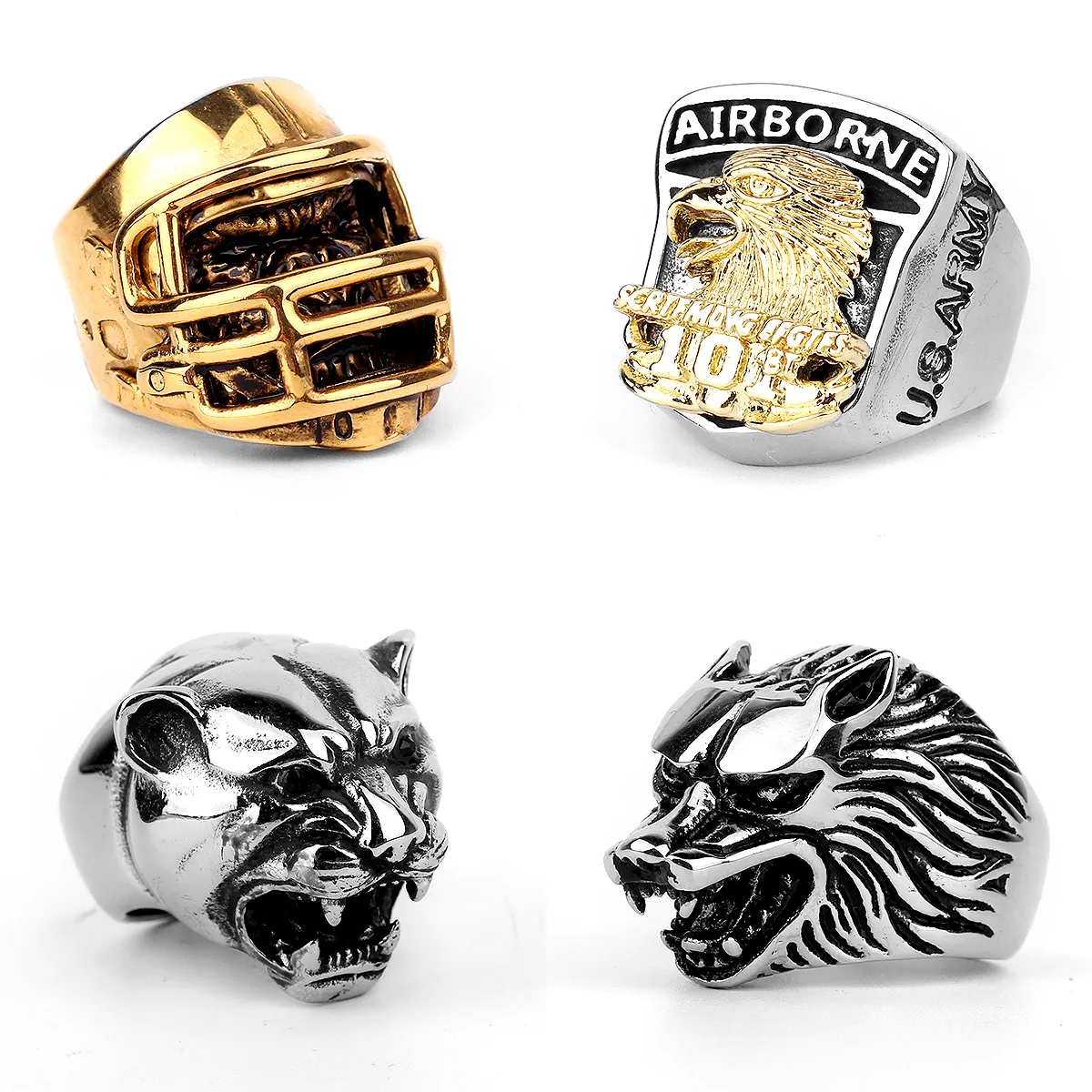 stainless steel animal men rings  dog dragon bird snake punk hip hop trendy for male boy jewelry creativity gift wholesale